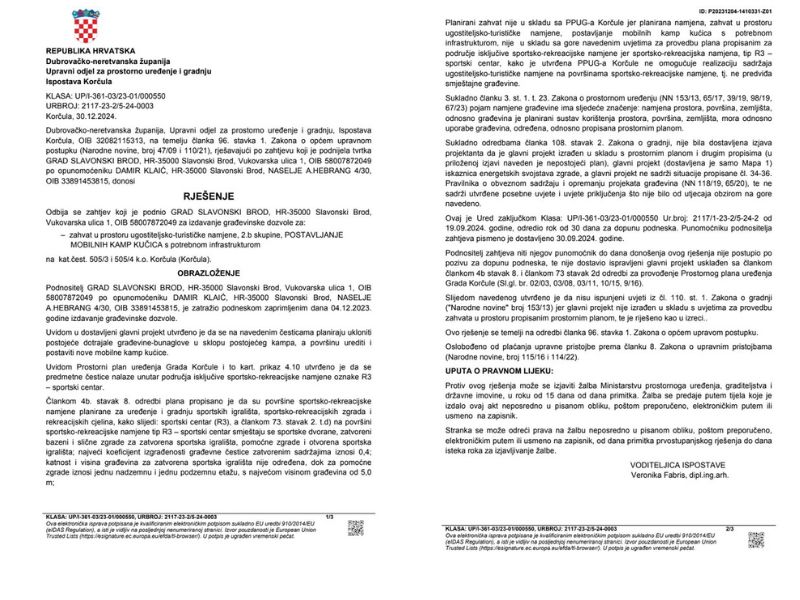 Rješenje od odbijanju zahtjeva